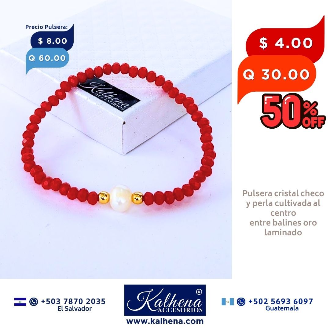 Pulseras cristal checo perla cultivada entre balines oro laminado