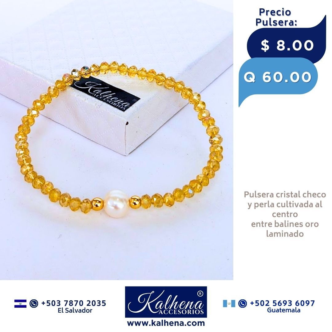 Pulseras cristal checo perla cultivada entre balines oro laminado