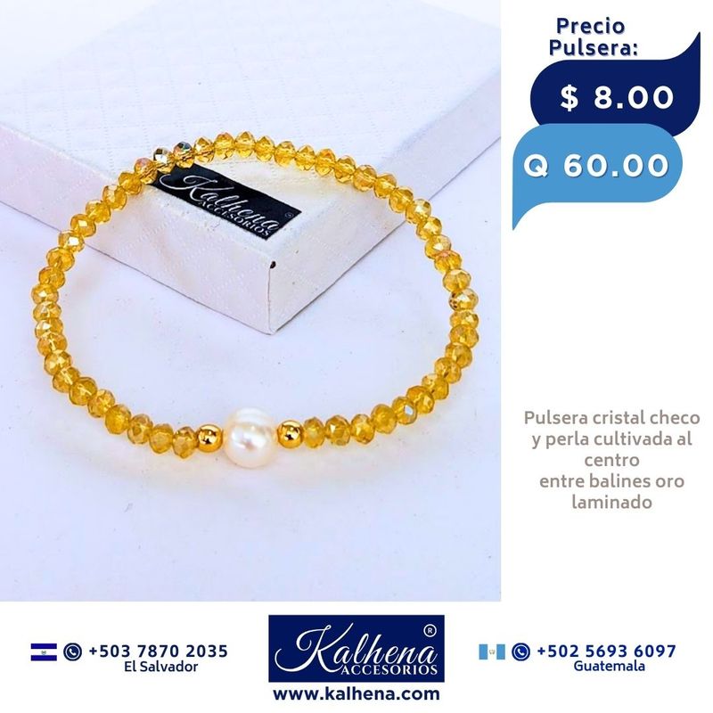 Pulseras cristal checo perla cultivada entre balines oro laminado