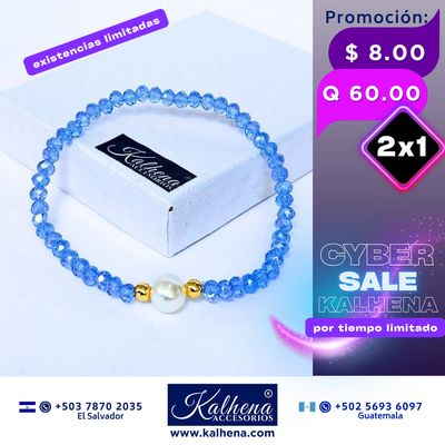 Pulseras cristal checo perla cultivada entre balines oro laminado