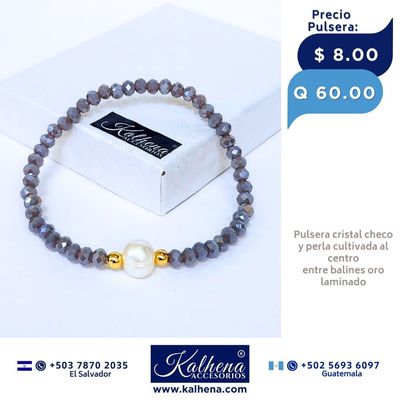 Pulseras cristal checo perla cultivada entre balines oro laminado