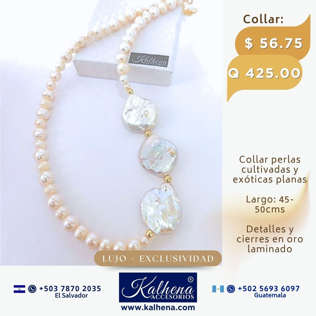 Collar perlas cultivadas y 3 exóticas planas