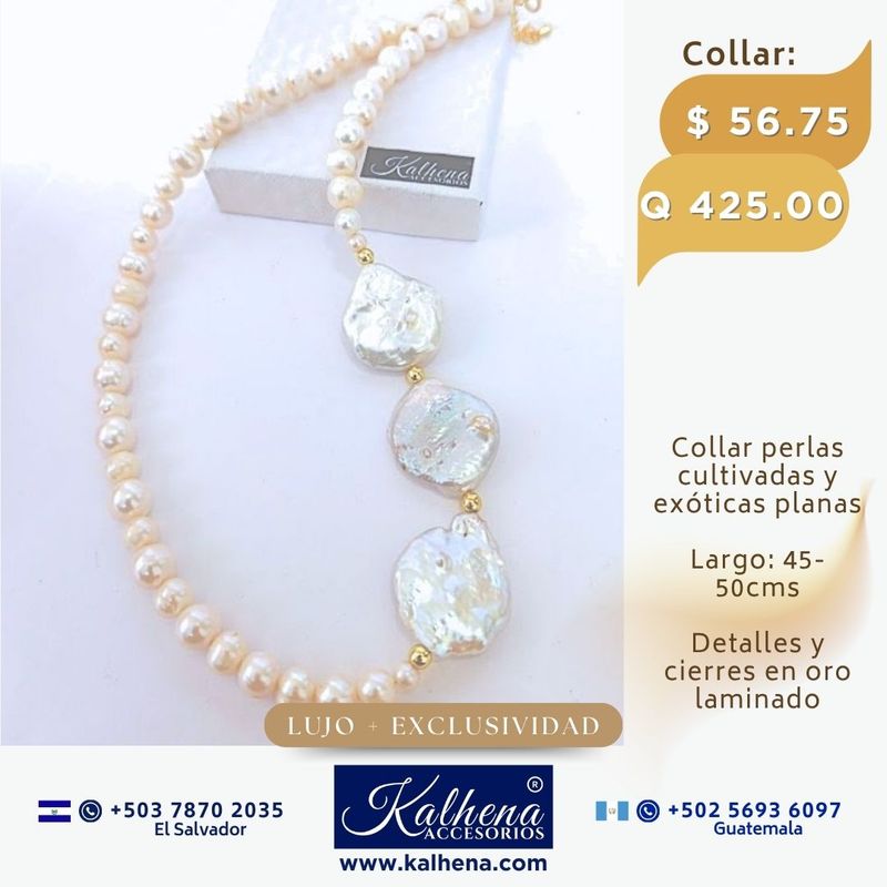 Collar perlas cultivadas y 3 exóticas planas