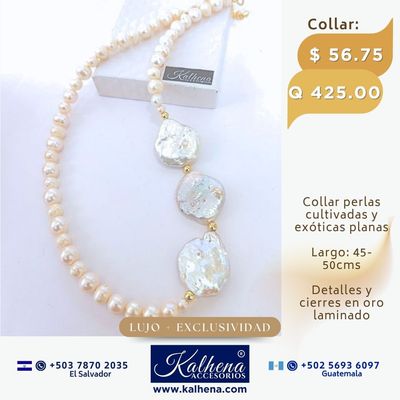 Collar perlas cultivadas y 3 exóticas planas