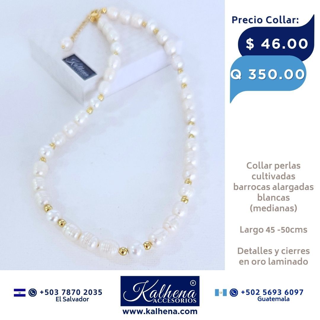 Collar perlas cultivadas barrocas pequeñas entre balines oro laminado