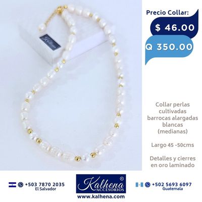 Collar perlas cultivadas barrocas pequeñas entre balines oro laminado