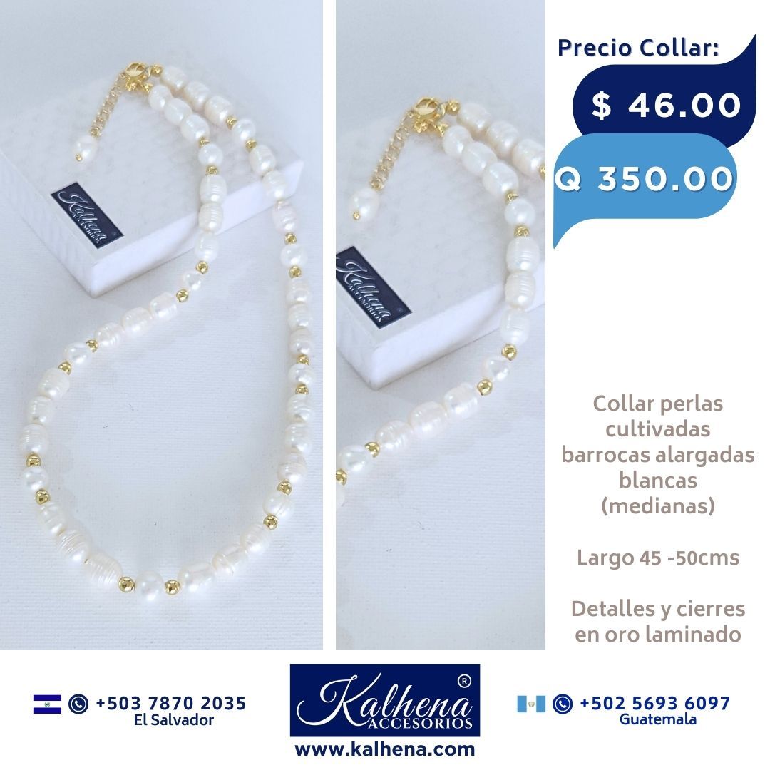 Collar perlas cultivadas barrocas pequeñas entre balines oro laminado