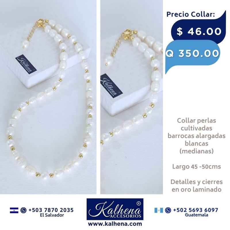 Collar perlas cultivadas barrocas pequeñas entre balines oro laminado Collar perlas cultivadas barrocas pequeñas entre balines oro laminado