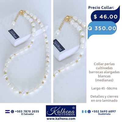Collar perlas cultivadas barrocas pequeñas entre balines oro laminado