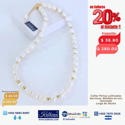 Collar perlas cultivadas barrocas pequeñas entre balines oro laminado