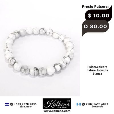 Pulsera piedra natural Howlita blanca