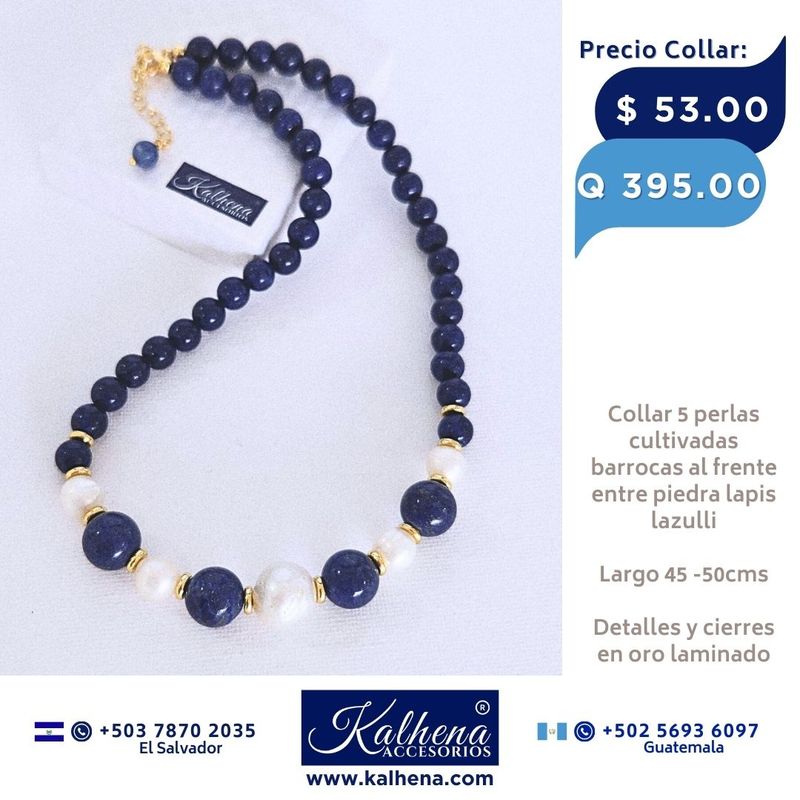 Collar lapis lazulli y perlas cultivadas barrocas blancas