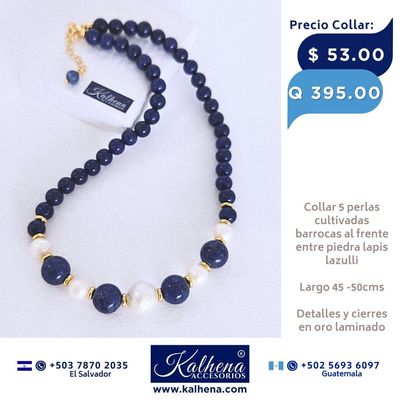 Collar lapis lazulli y perlas cultivadas barrocas blancas