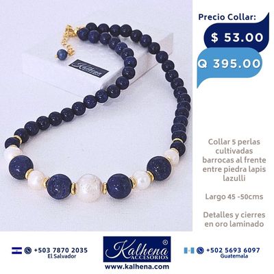 Collar lapis lazulli y perlas cultivadas barrocas blancas Collar lapis lazulli y perlas cultivadas barrocas blancas