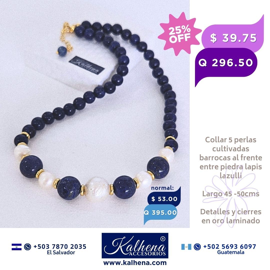 Collar lapis lazulli y perlas cultivadas barrocas blancas