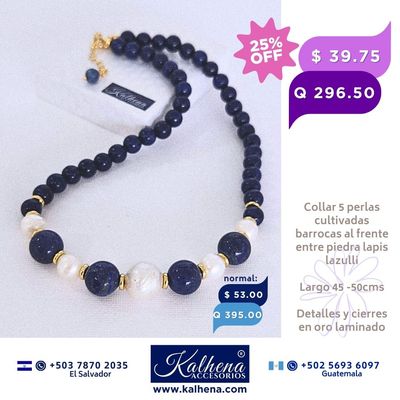 Collar lapis lazulli y perlas cultivadas barrocas blancas Collar lapis lazulli y perlas cultivadas barrocas blancas