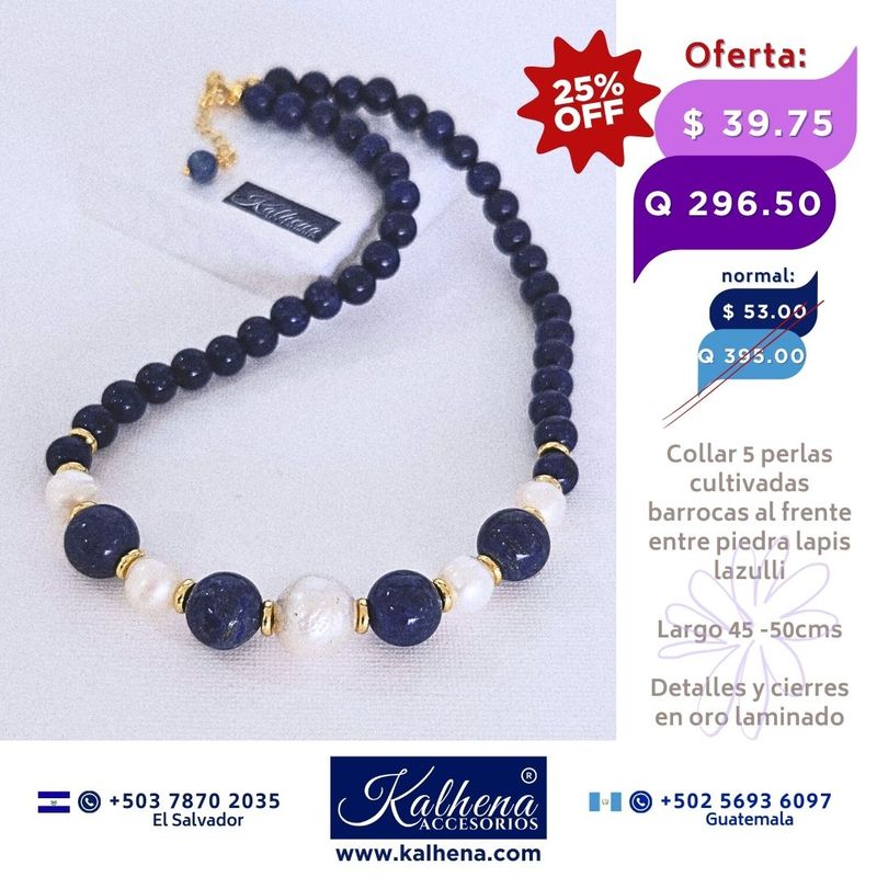 Collar lapis lazulli y perlas cultivadas barrocas blancas Collar lapis lazulli y perlas cultivadas barrocas blancas