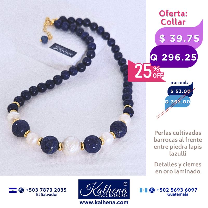 Collar lapis lazulli y perlas cultivadas barrocas blancas
