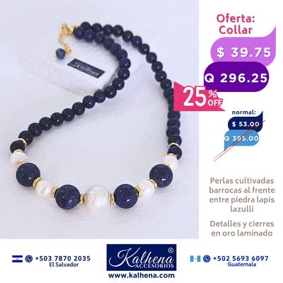 Collar lapis lazulli y perlas cultivadas barrocas blancas Collar lapis lazulli y perlas cultivadas barrocas blancas