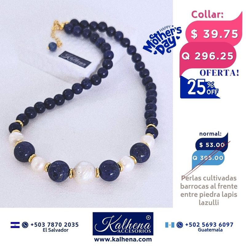 Collar lapis lazulli y perlas cultivadas barrocas blancas Collar lapis lazulli y perlas cultivadas barrocas blancas