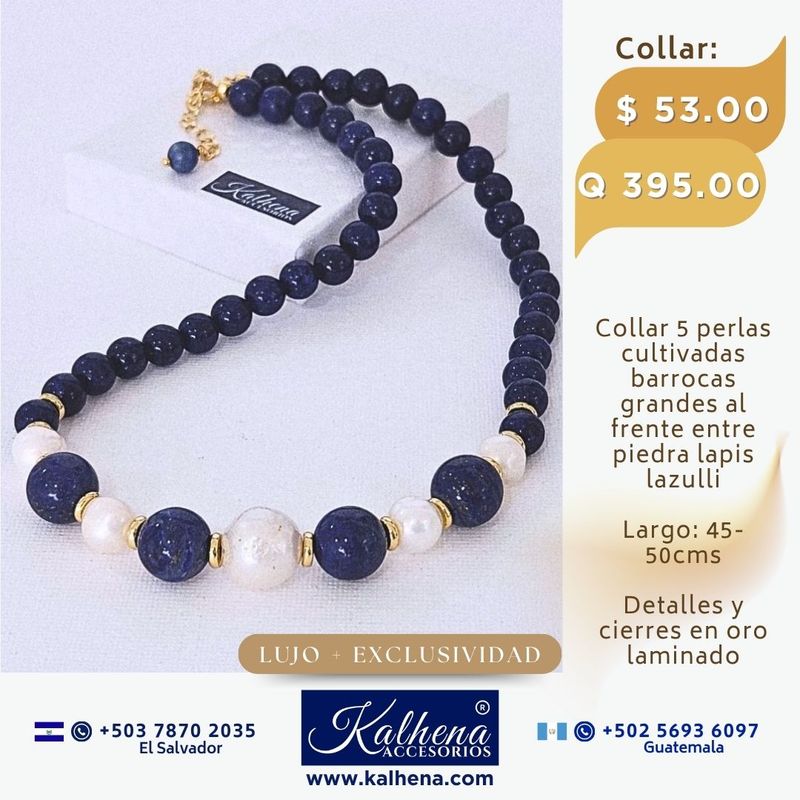 Collar lapis lazulli y perlas cultivadas barrocas blancas