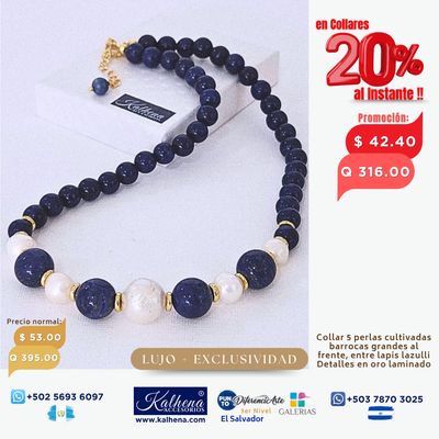 Collar lapis lazulli y perlas cultivadas barrocas blancas