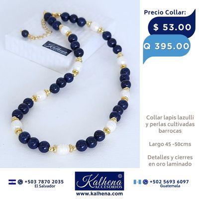 Collar lapis lazulli y perlas cultivadas barrocas