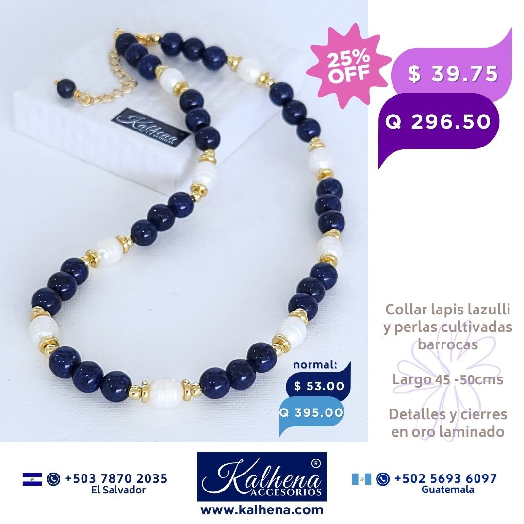 Collar lapis lazulli y perlas cultivadas barrocas