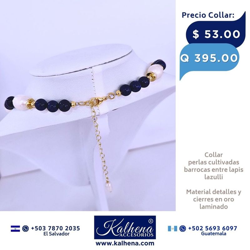 Collar lapis lazulli y perlas cultivadas barrocas
