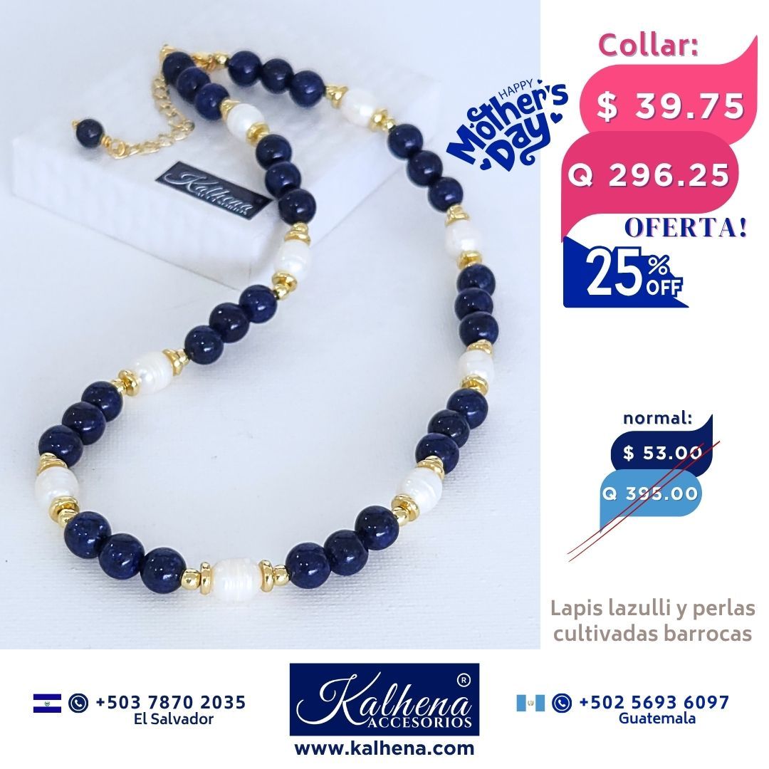 Collar lapis lazulli y perlas cultivadas barrocas
