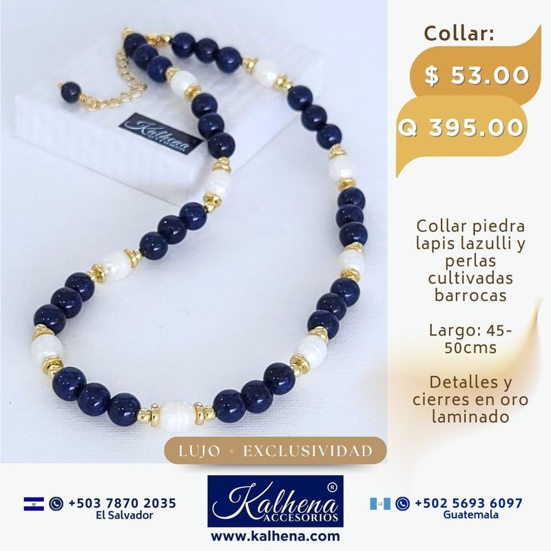 Collar lapis lazulli y perlas cultivadas barrocas