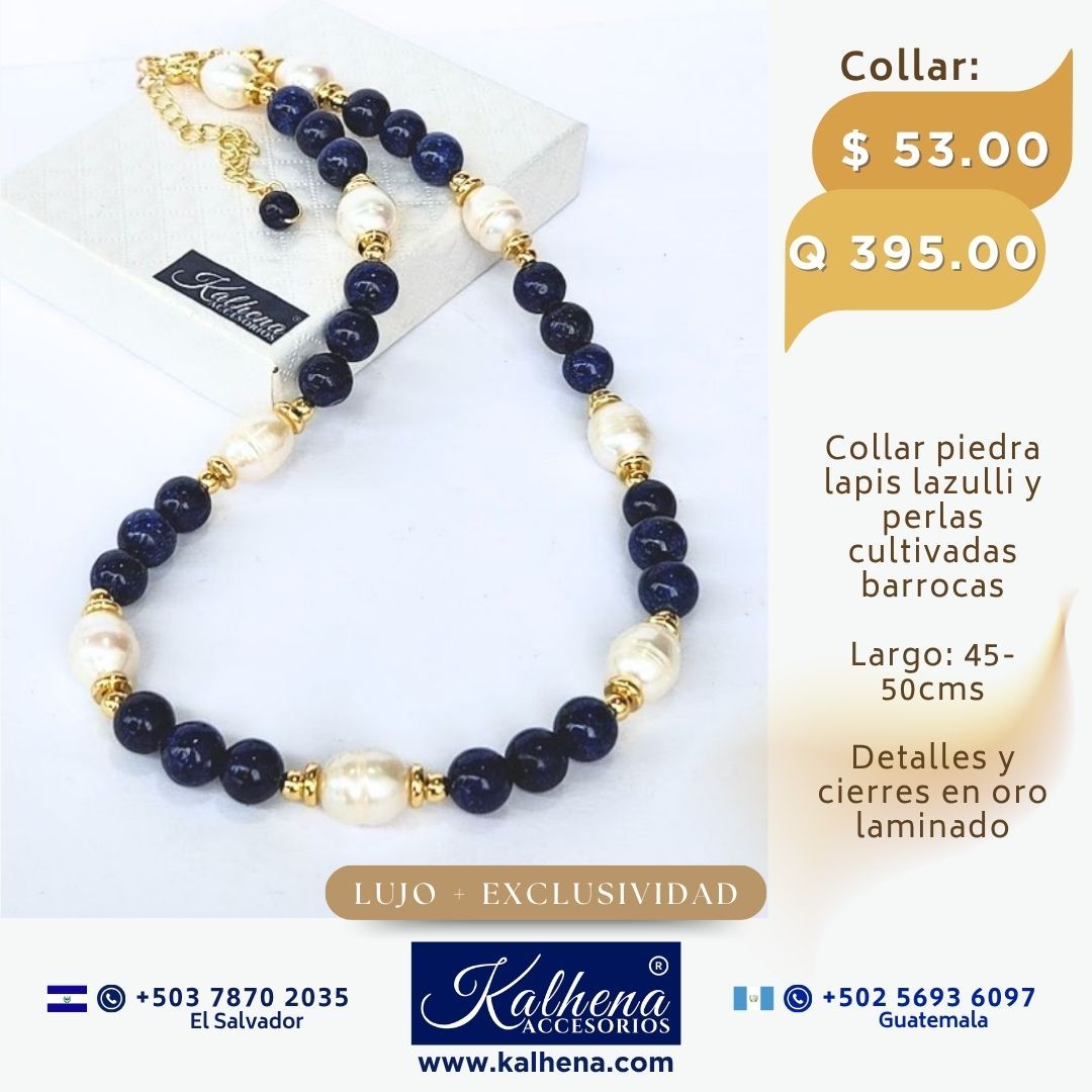 Collar lapis lazulli y perlas cultivadas barrocas