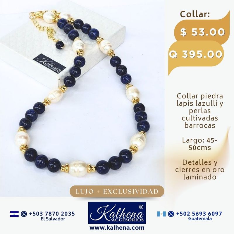 Collar lapis lazulli y perlas cultivadas barrocas