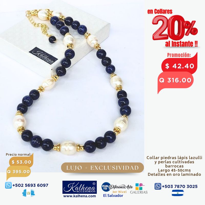 Collar lapis lazulli y perlas cultivadas barrocas