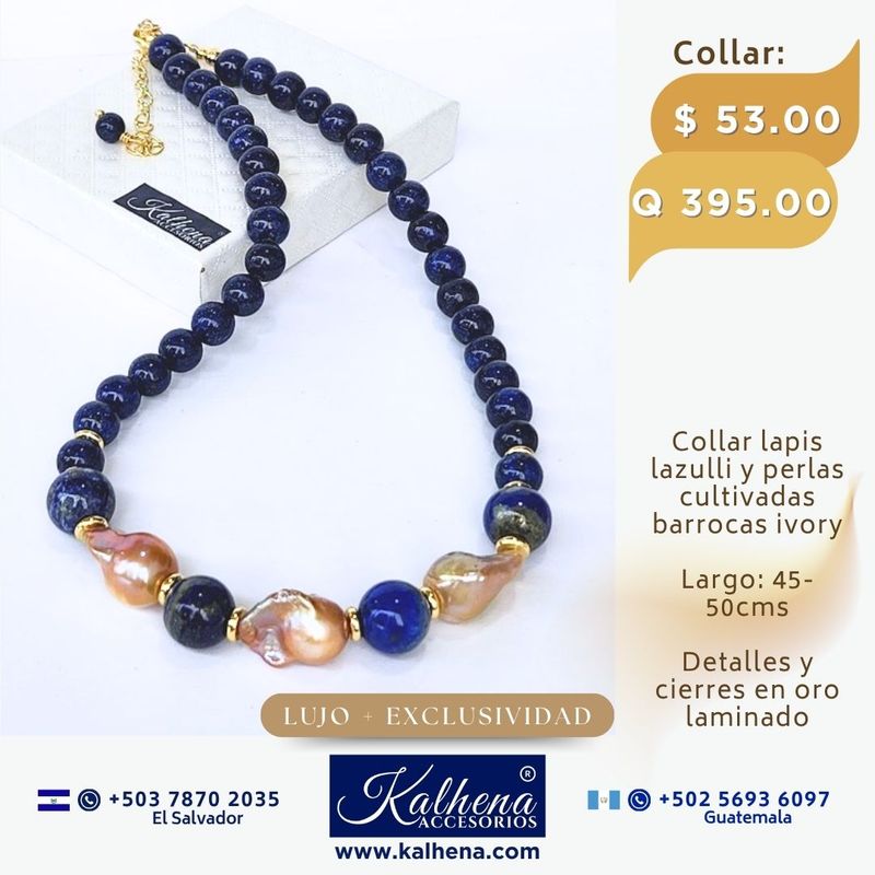 Collar lapis lazulli y perlas cultivadas exóticas barrocas ivory