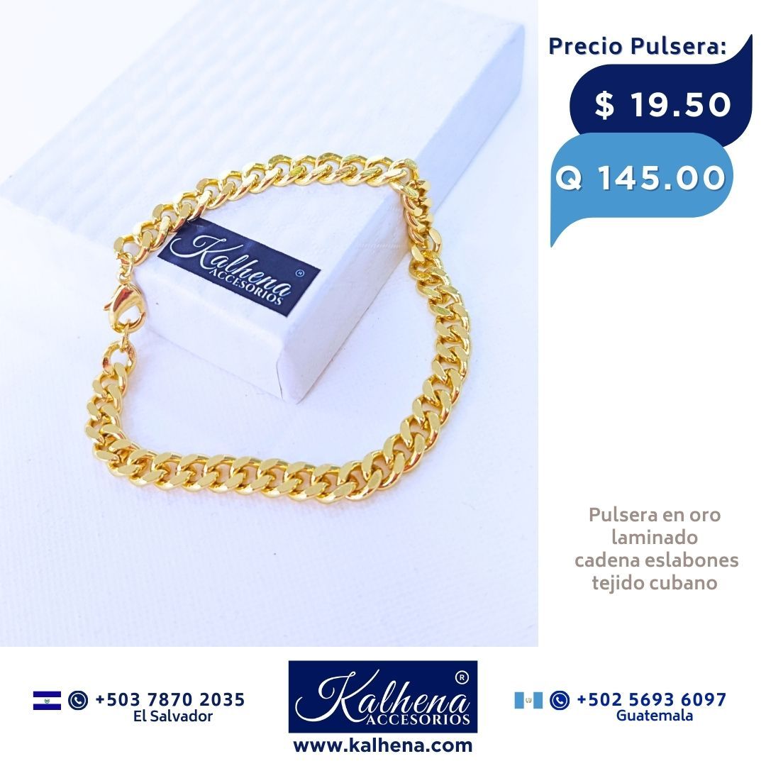 Pulsera cadena tejido cubano en oro laminado