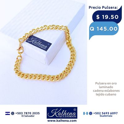 Pulsera cadena tejido cubano en oro laminado