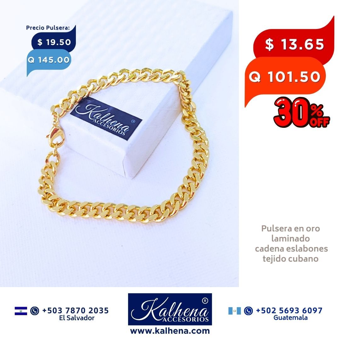 Pulsera cadena tejido cubano en oro laminado