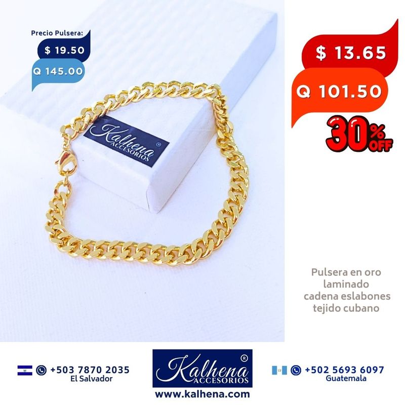 Pulsera cadena tejido cubano en oro laminado Pulsera cadena tejido cubano en oro laminado