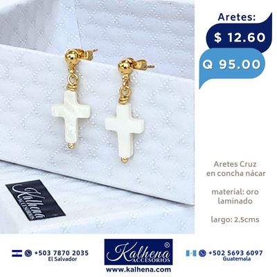 Aretes Cruz concha nácar