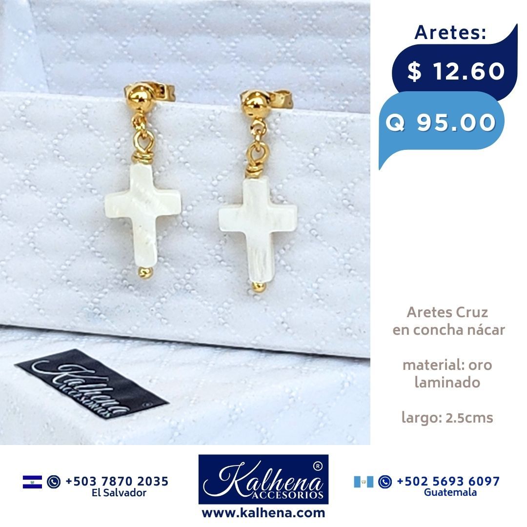 Aretes Cruz concha nácar