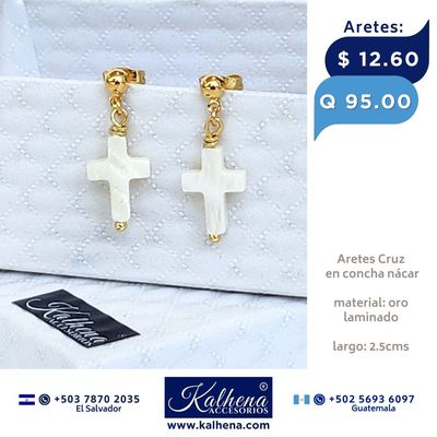 Aretes Cruz concha nácar
