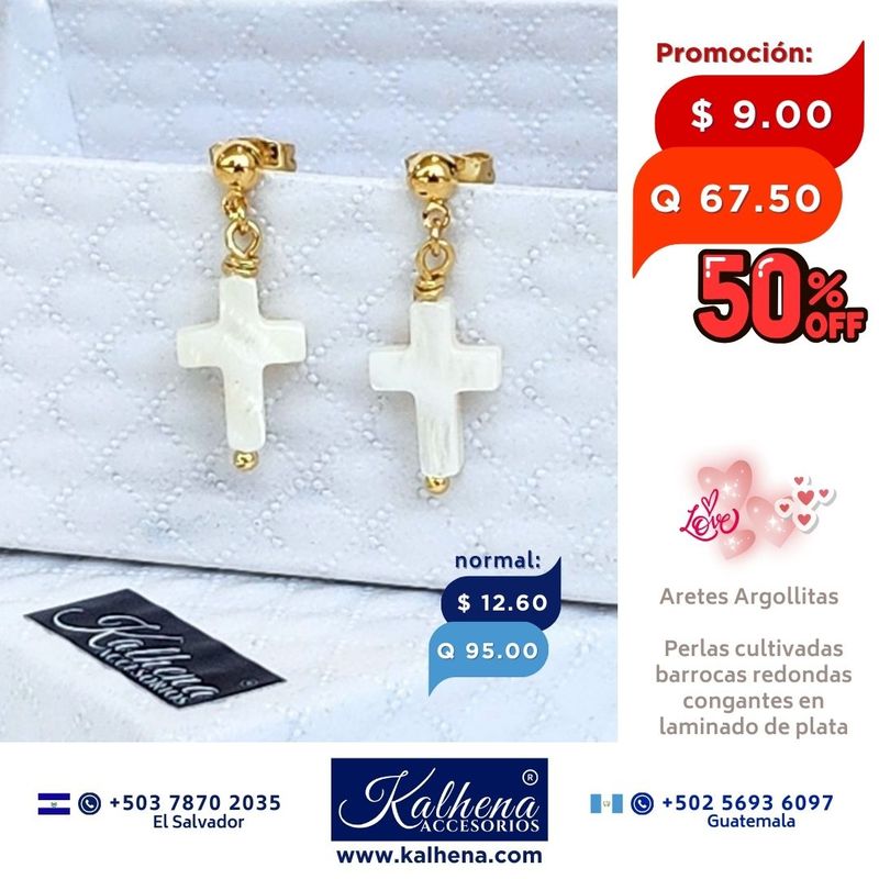Aretes Cruz concha nácar
