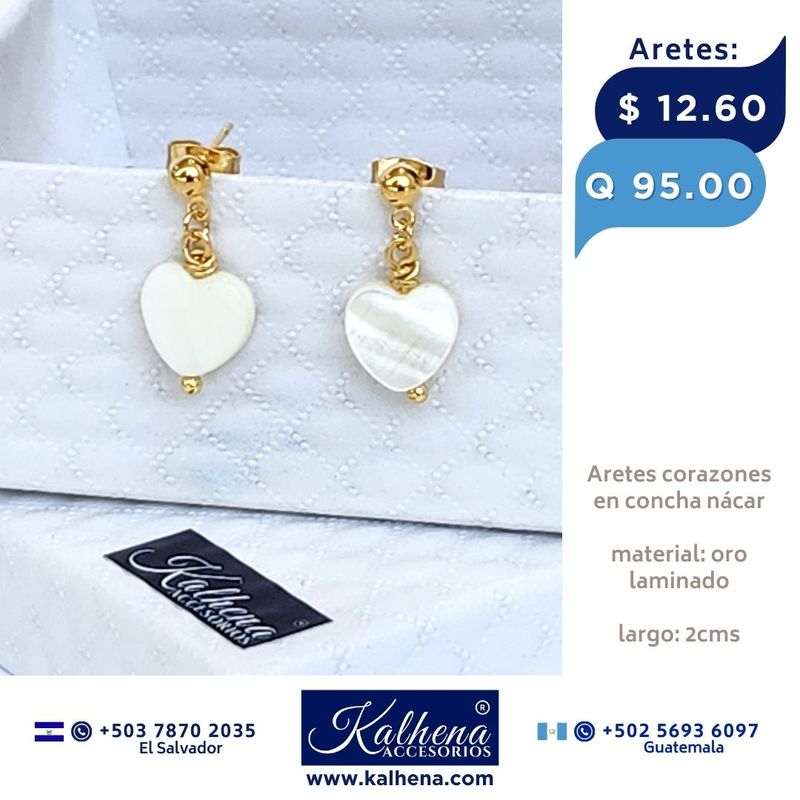 Aretes corazón concha nácar