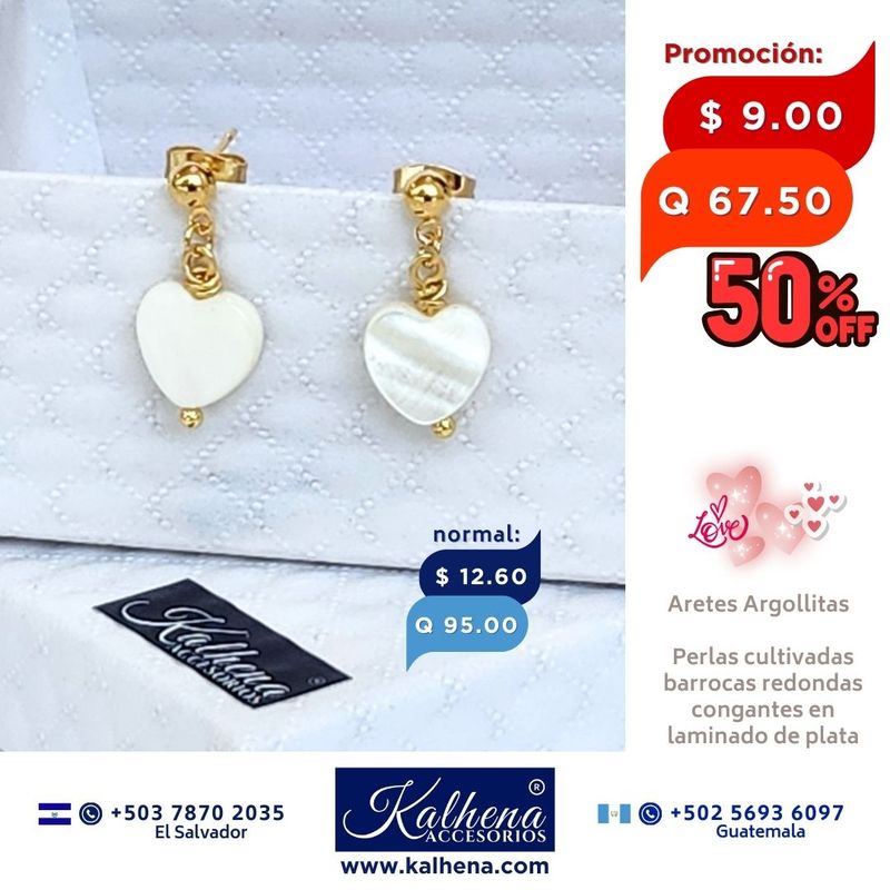 Aretes corazón concha nácar Aretes corazón concha nácar