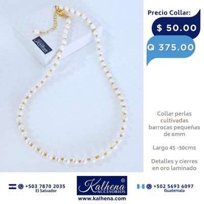 Collar perlas cultivadas barrocas pequeñas entre balines oro laminado