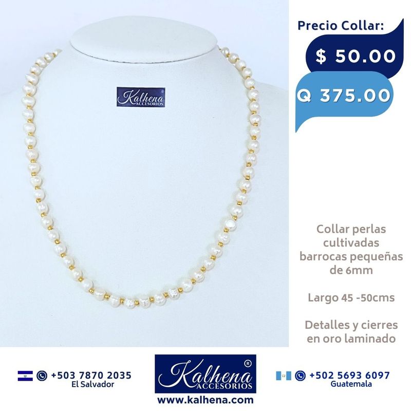 Collar perlas cultivadas barrocas pequeñas entre balines oro laminado