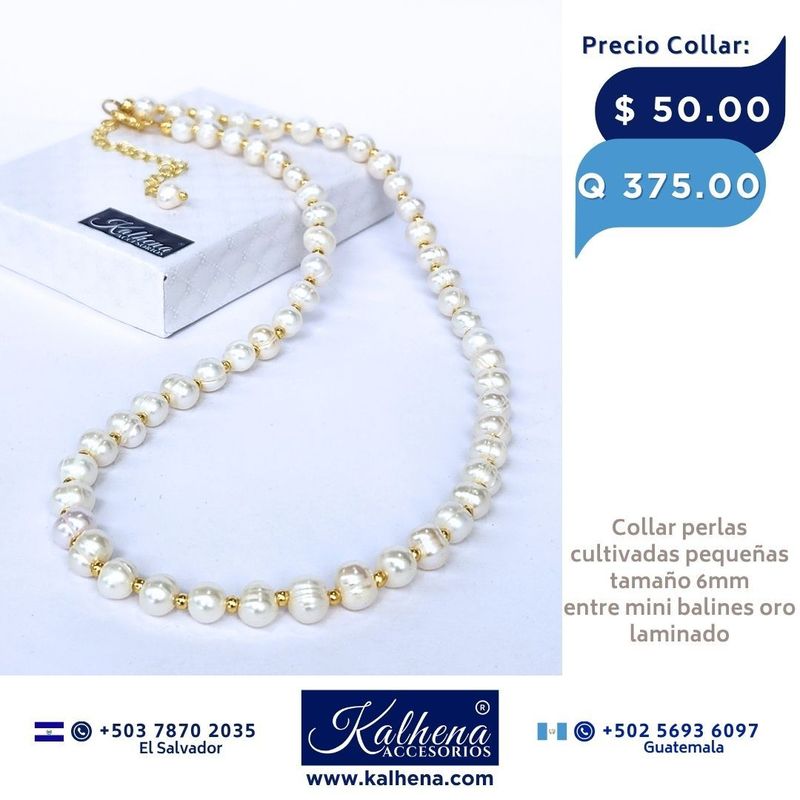 Collar perlas cultivadas barrocas pequeñas entre balines oro laminado