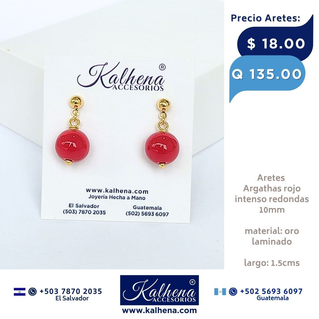 Aretes Agatha rojo intenso bolita grande