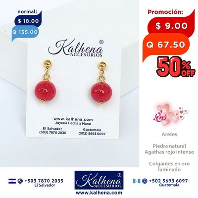 Aretes Agatha rojo intenso bolita grande